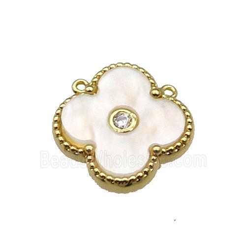 copper Clover pendant pave white shell, gold plated