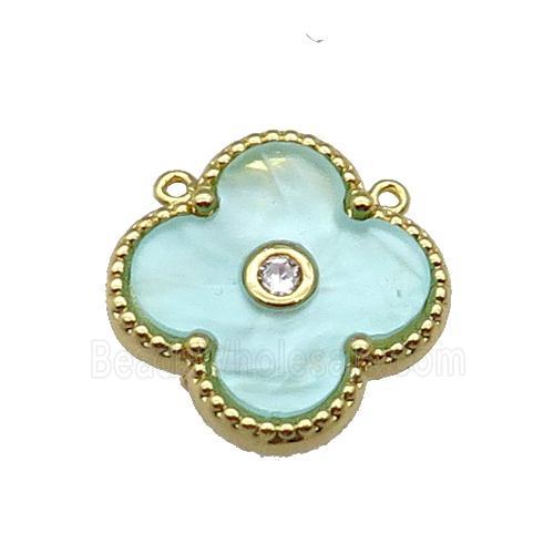 copper Clover pendant pave green shell, gold plated