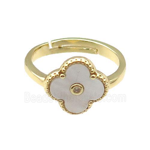 copper Clover Ring pave white shell, gold plated
