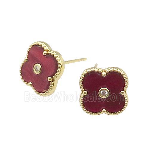 copper Colover Stud Earring pave red shell, gold plated