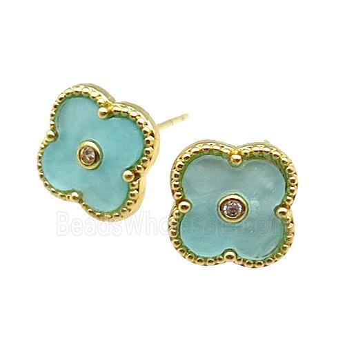 copper Colover Stud Earring pave green shell, gold plated