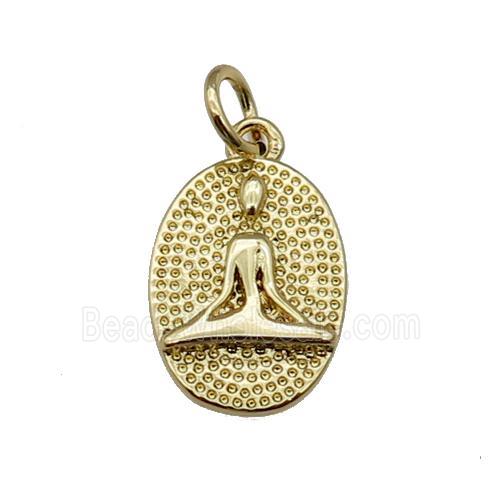 copper oval pendant, Yoga, gold plated