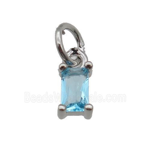 copper pendant paved blue zircon, rectangle, platinum plated