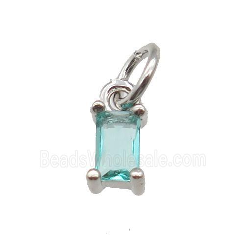 copper pendant paved green zircon, rectangle, platinum plated