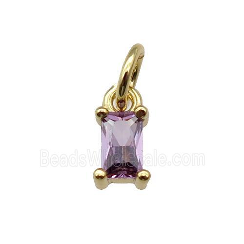 copper pendant paved purple zircon, rectangle, gold plated
