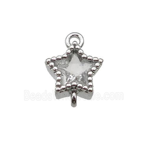 copper star connector paved zircon, platinum plated