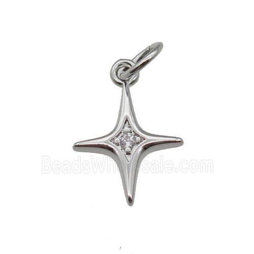 copper star pendant pave zircon, platinum plated