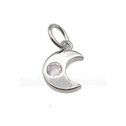 copper moon pendant pave zircon, platinum plated