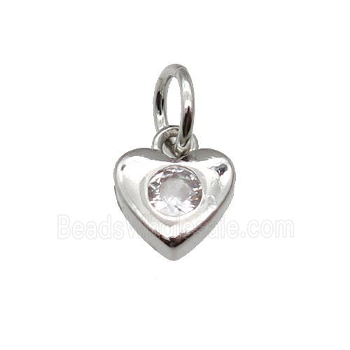 copper heart pendant pave zircon, platinum plated