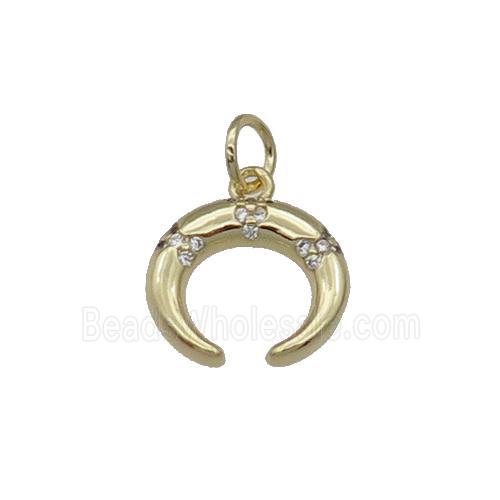 copper crescent moon pendant pave zircon, gold plated