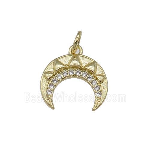 copper crescent moon pendant pave zircon, gold plated