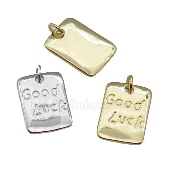 copper rectangle pendant, Good Luck, mixed