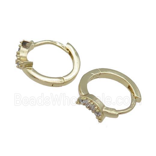 copper Hoop Earring pave zircon, moon, gold plated