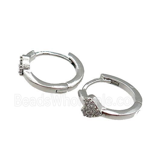 copper Hoop Earring pave zircon, heart, platinum plated