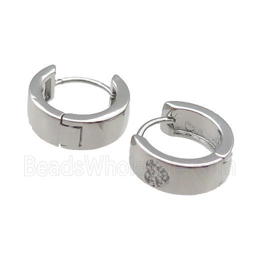 copper Hoop Earring pave zircon, heart, platinum plated