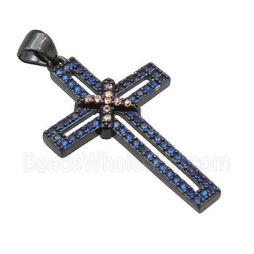 copper christian Cross pendant pave zircon, black plated