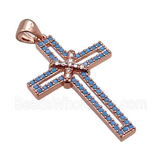 copper christian Cross pendant pave zircon, rose gold