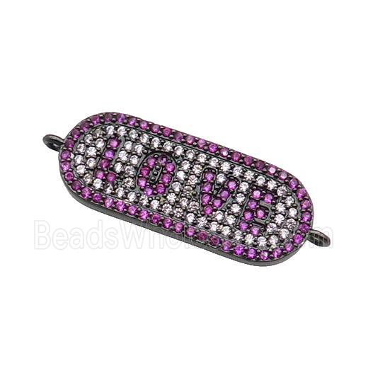 copper oval connector paved zircon, LOVE, black plated