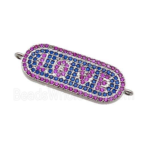 copper oval connector paved zircon, LOVE, platinum plated