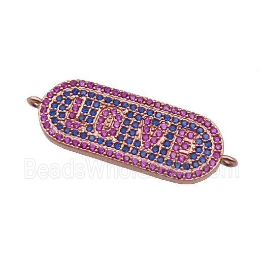 copper oval connector paved zircon, LOVE, rose gold