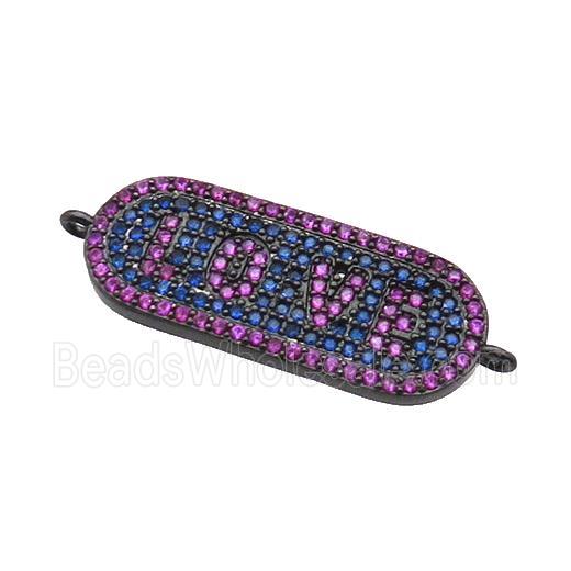 copper oval connector paved zircon, LOVE, black plated