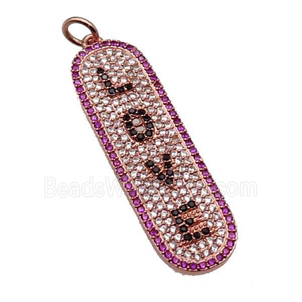 copper LOVE pendant paved zircon, rose gold
