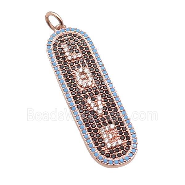 copper LOVE pendant paved zircon, rose gold