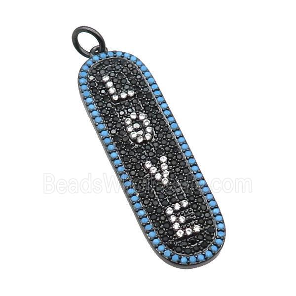 copper LOVE pendant paved zircon, black plated