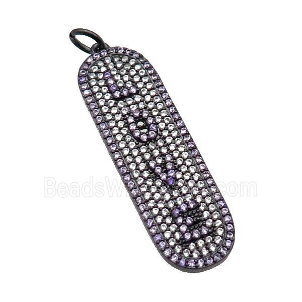 copper LOVE pendant paved zircon, black plated