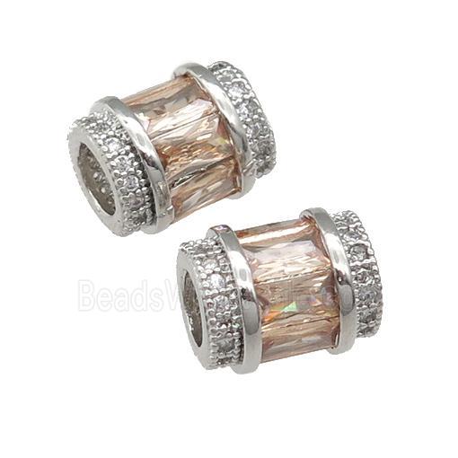 copper tube beads pave champagne zircon, platinum plated