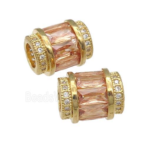 copper tube beads pave champagne zircon, gold plated