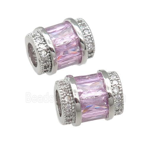 copper tube beads pave pink zircon, platinum plated
