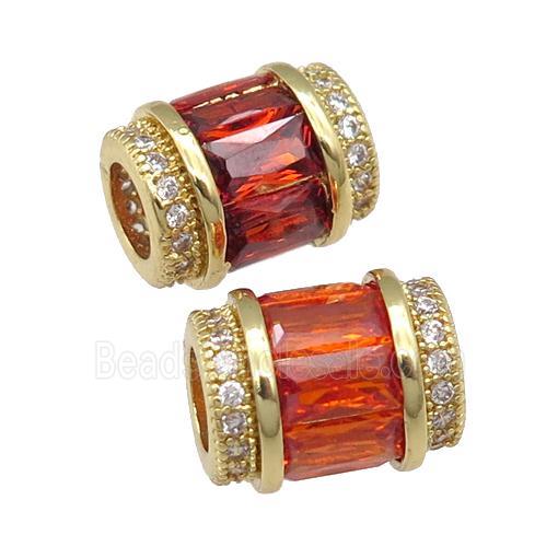 copper tube beads pave red zircon, gold plated
