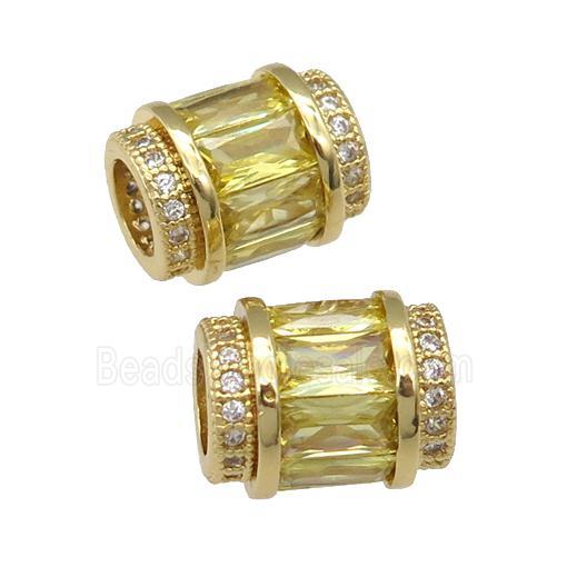 copper tube beads pave olive zircon, gold plated