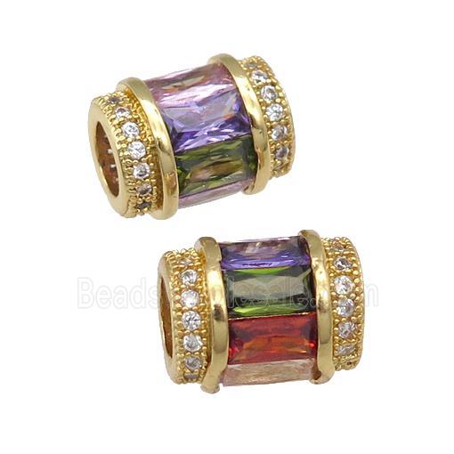 copper tube beads pave zircon, multicolor, gold plated