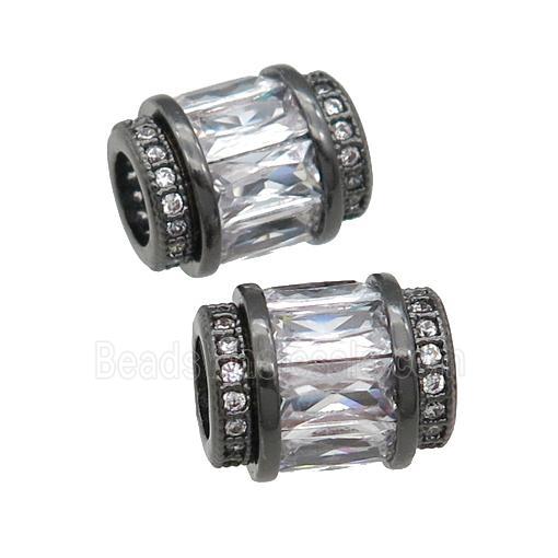 copper tube beads pave clear zircon, black plated, large hole