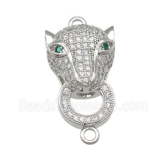 copper Leopard connector pave zircon, platinum plated