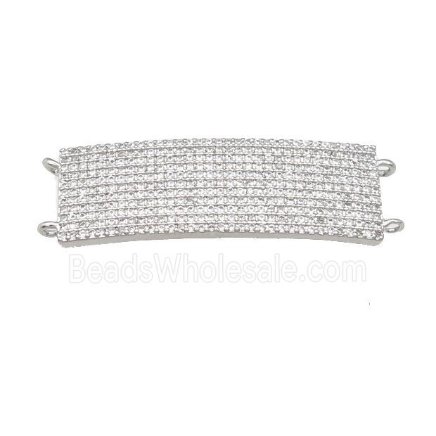 copper rectangle connector pave zircon, platinum plated