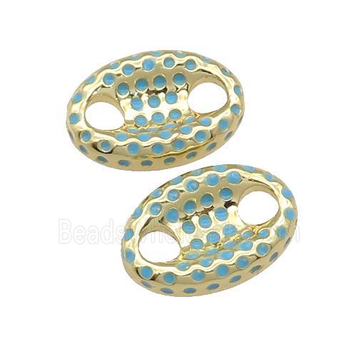 copper connector with teal enamel, pignose, gold plated