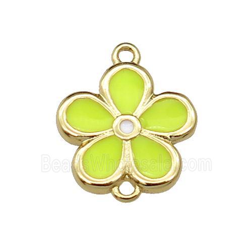 copper flower connector with yellow enamel, gold plated