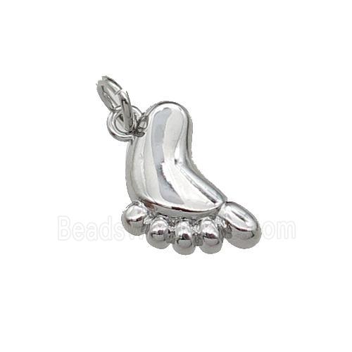 copper charm pendant, babyfeet, platinum plated