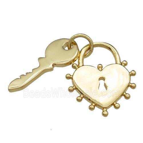 copper Lock-Key charm pendant, gold plated