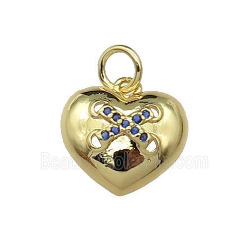 copper Heart pendant paved blue zircon, gold plated