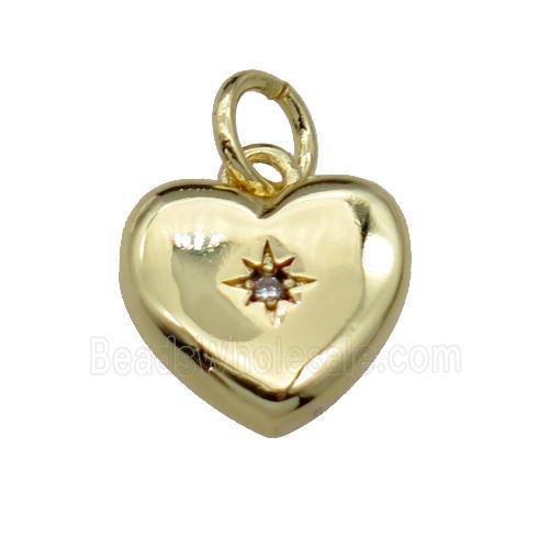 copper heart pendant pave zircon, gold plated