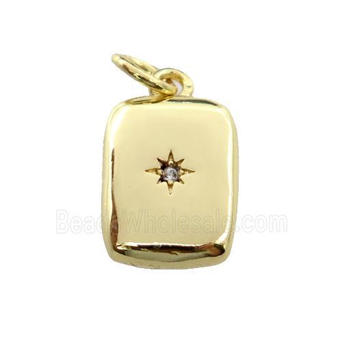 copper rectangle pendant pave zircon, gold plated