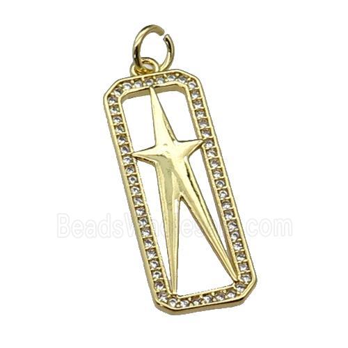 copper rectangle star pendant pave zircon, gold plated