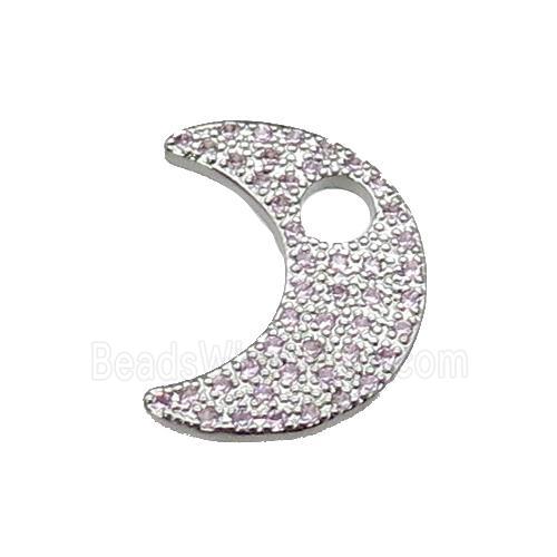 copper moon pendant pave zircon, platinum plated