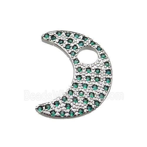 copper moon pendant pave green zircon, platinum plated
