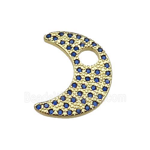 copper moon pendant pave blue zircon, gold plated