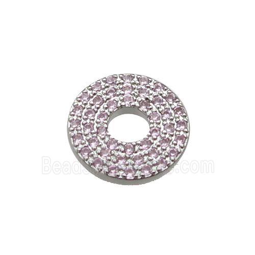 copper circle pendant pave zircon, platinum plated